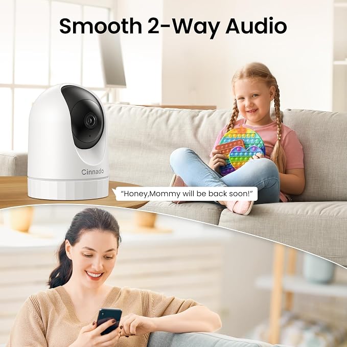 Cinnado 2K Security Camera Indoor for Pet/Dog/Baby with Phone App, D1 1Pack | 360° 2.4Ghz Wi-Fi Cam as Elderly/Baby Monitor, 2-Way Audio, Night Vision, 24/7 SD Card Storage, Alexa & Google Compatible