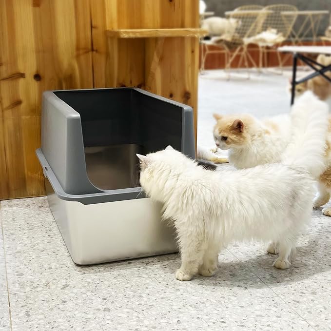 Stainless Steel Cat Litter Box with Lid,Metal Cat Litter Box,23.5x15.5x16in | Cat Litter Pan for Large Cats, Non-Sticky Large Kitty Litter Box Easy to Clean, Anti-Leakage,xxxl