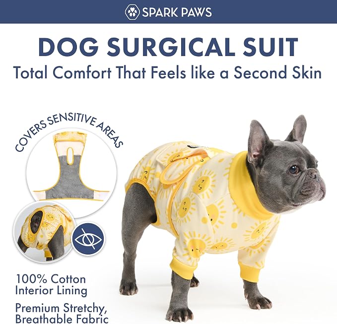 Spark Paws Dog Surgery Recovery Suit – Dog Recovery Suit After Surgery, Anti-Lick Dog Onesie, Abdominal Wound Protector, Soft Cone Alternative for Spay Neuter Male Female Pet Recovery - Sunshine - 3XL