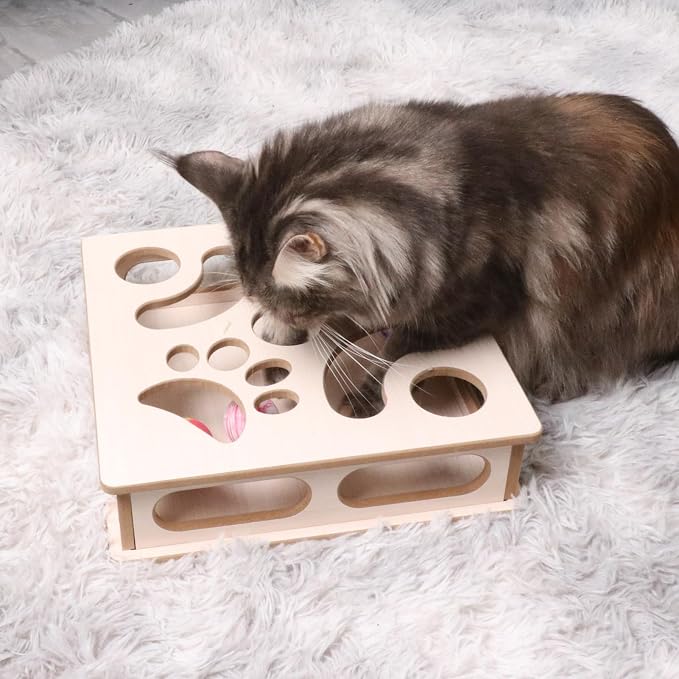 Natural Wood Cat Interactive Box Puzzle Hunting Exercise Toy