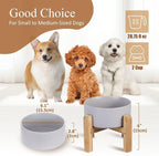 Ceramic Elevated Raised Cat Bowl with Wood Stand No Spill Pet Food Water Feeder Cats Small Dogs