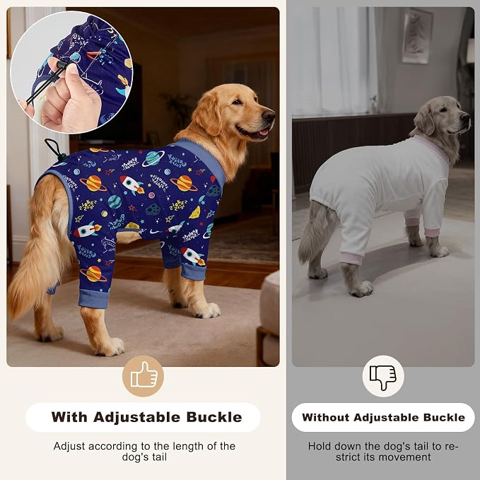 Bienbee Dog Pajamas, 4 Pack Adjustable Onesies for Small to Large Dogs 2XL | Dog Shedding Suit with Soft Fabric, Breathable & Stretchy, and Adjustable Back Length for Sleeping Lounging and Daily Use