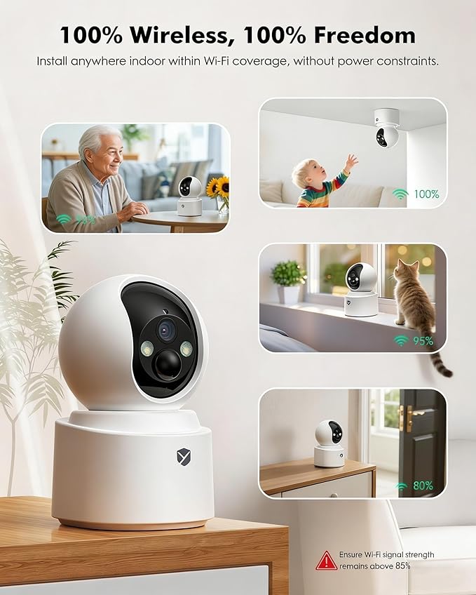 Battery Powered Indoor Camera Wireless for Home Monitoring | Rechargeable Pet Camera, 360° PTZ, 2.5K Color Night Vision, Dual-Band WiFi, 2-Way Audio, TF Storage, Dog Cam with phone app