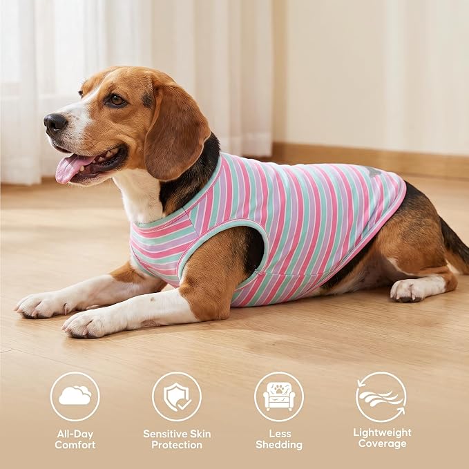 KYEESE 2Pack Dog Shirt, Soft Striped Dogs T Shirts, Lightweight Pet Tank Top, Sleeveless Dog Shirt for Small Dogs, Stretchy Comfortable Pet Vest, Purple+Blue Striped, XL