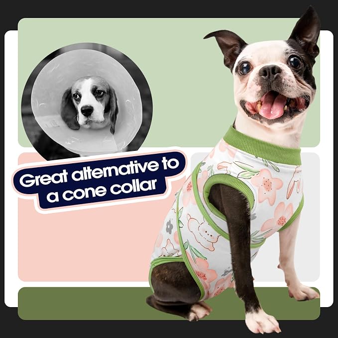 FUAMEY Surgery Suit for Dogs Female After Spayed, Soft Onesie for Surgery | Cone Alternative after Surgery, Dog Wound Cover Spay Suit Prevent Licking, Female Dog Onesie for Heat Cycle, Rabbit Flower XL