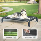 Elevated Dog Bed Raised Outdoor Dog Cot for Medium Dogs, Installation Requires No Tools, Frame with Washable Cooling Breathable Mesh Anti-Slip Feet, Indoor Pet Bed, Black, 35.4 Inches