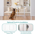 No Pawblems Full Metal Free Standing Dog Gate with Door, 36'' Tall | Foldable Dog Fence for Indoor & Outdoor, Up to 156 Inch Extra Wide Pet Gate for Stairs, Doorways, Deck, Yard, 6 Panels, White