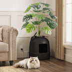 Lifewit Hidden Plant Cat Litter Box with Electric Odor Control System Black | Extra Large Enclosure Litter Tray with Carbon Filter& Odor Control, Aesthetic Cats Stuff for Living Room, Bathroom, Corner