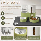 Gravity Cat Feeder 2 Pack Automatic Food Feeder and Water Dispenser Set Detachable Pet Bowl with Silicone Mat for Cats Small Medium Dogs, Large Capacity(Green)
