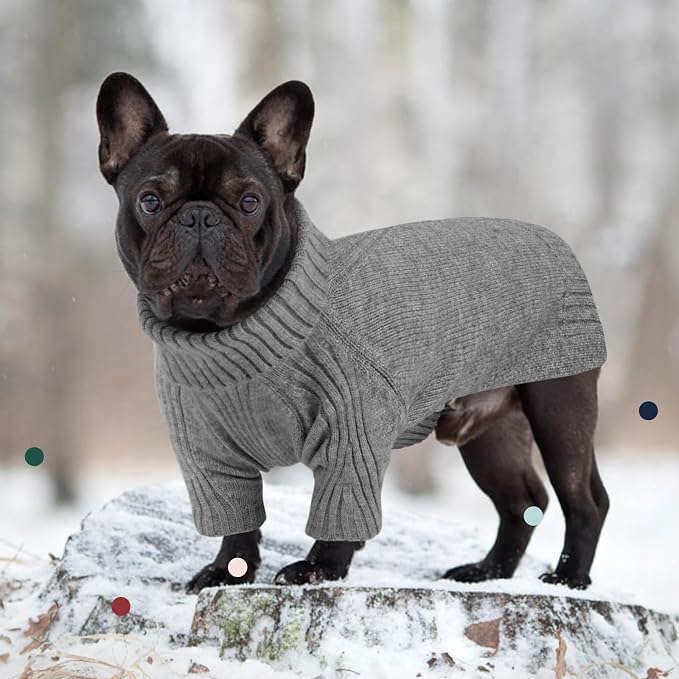 IECOii Turtleneck Dog Sweater, Thermal Knitted Sweater for Small Medium Dogs Girl Boy, Stretchy Fit Warm Pullover Pet Sweaters for Cold Weather Indoor & Outdoor Knitwear, Dachshund (Light Grey, M)