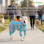 LovinPet Large Dog Pajamas, Four-Leg Stretch Onesie Bodysuit, Lightweight UV-Shielding Pajamas, Anti-Lick Calming Recovery Suit for Surgery, Pull-On for Medium and Large Breeds,Green Orange,L