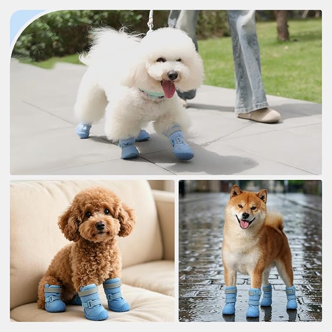 Breathable Hot Pavement Dog Shoes for Small & Medium Dogs(Blue, 1# | Adjustable Double Strap and Non-Slip Dog Boots Paw Protectors for Walking Running Hiking, Soft Comfortable Safe Easy to Wear