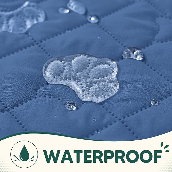 PAWFINITY Waterproof Bed Cover for Dogs, Pet Blanket for Mattress Washable | Paw Print Quilted, Hair Resistant, Anti Cat Scratch, Pee Proof Furniture Protector for Cal King Bed, 82x102 Inch, Blue
