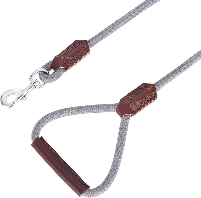 Mile High Life Dog Leash with Genuine Leather Handle, 6 FT/5 FT/4 FT | Leather Grip Rope Leash, Heavy Duty 360° Swivel Metal Clasp, for Small Medium & Large Dogs