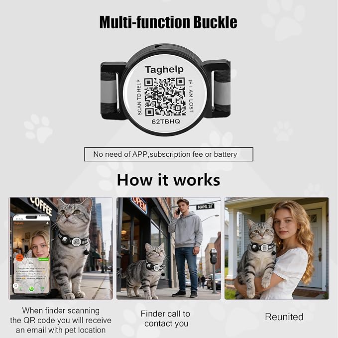 Smart QR Code Cat Collar 2-Pack - Digital Pet ID Tag with Breakaway Safety Design, Reflective Strips & Adjustable Fit for Lost Cat Recovery (Red & Green)