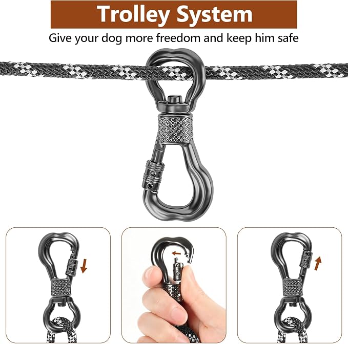XiaZ Dog Camping Leash, 50ft Portable Overhead Trolley System for Dogs up to 200lbs, Dog Tie Out Cable, Camping, Parks, Outdoor Events,5 min Set-up,Black