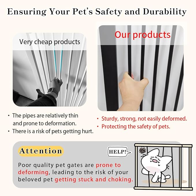 Lumizone Extra Tall Cat Gate 55.12" High 29.92"-34.24" Wide Pet Gate Black | Dog Gate for Doorway Hallway Stairs Pressure Mounted Extra Wide 1.37" Gap No Drilling Auto-Close One-Handed Operation