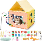 34Pcs Feather Wand Catnip Toy Set, Kitten Toys with Soft Pillow and Chew Rope, Interactive Cat Toys for Indoor Cats, Cat Play Set with Springs Balls and Bells