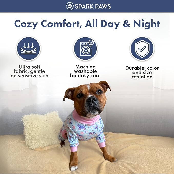 Spark Paws Dog Pajama, Dog Recovery Suit Male, Onesie, Ultra-Soft and 4-Way Stretch, for Small Medium and Large Breed - Butterfly Dreams - 3XL