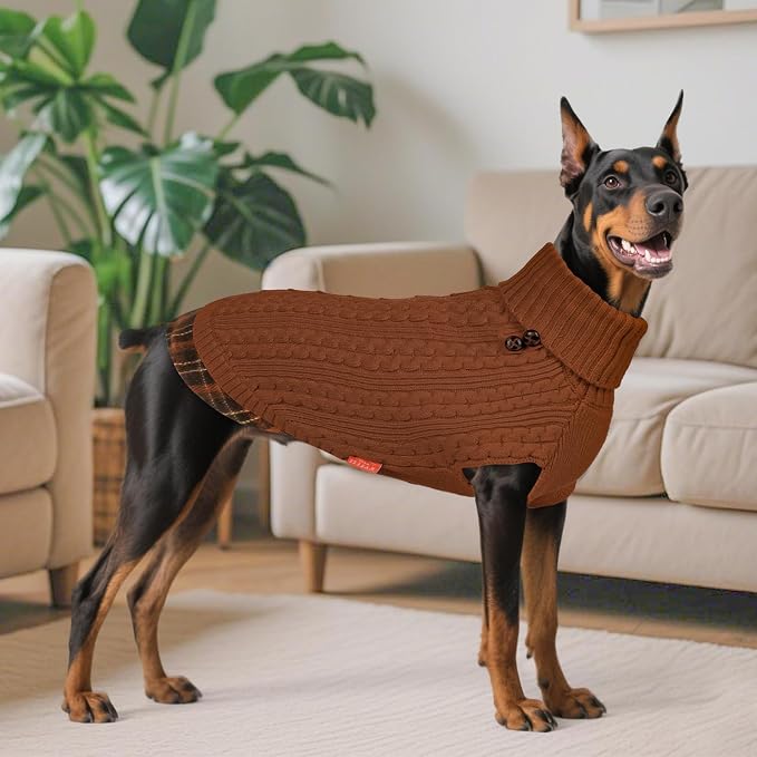 KYEESE Dog Sweater Turtleneck Thick Knit Pullover for Cold Weather | Stretchy Fit, Lightweight & Warm, Cozy Knit Comfort, Classic Plaid Design, Gentle on Sensitive Skin, Comfortable Daily Wear