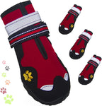 Dog Shoes for Large Dogs, 360°Anti Slip Medium Dog Boots & Paw Protectors Winter Snowy, Waterproof 4Pcs Dog Booties with Reflective Strips (Size 2: 1.77''x2.3''(W*L), Red)