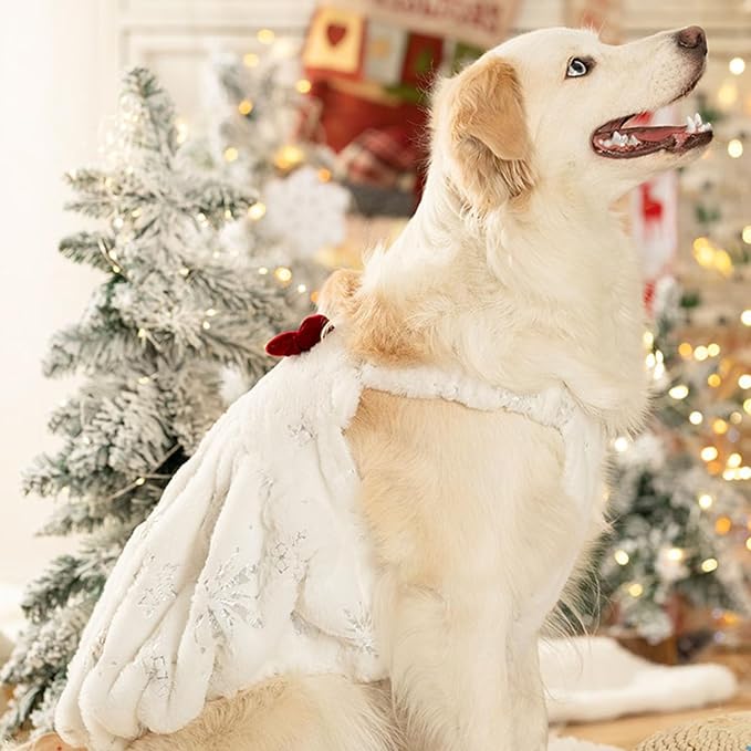 FLAdorepet White Large Dog Christmas Snowflake Dress Outfit Costume,5XL | Ideal for Medium Large Giant Dogs;Prefect for Christmas Holiday Wedding Birthday;Soft Thick Fleece Warm Winter Dog Clothes