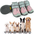 Allroaring 4PCS Dog Shoes for Hot Pavement, Anti-Slip Dog Boots Pink-2 | Non-Slip Rubber Sole, Durable Reflective Straps, Paw Protector for Snow & Hot Pavement, for Medium Large Dogs – Pink/Black