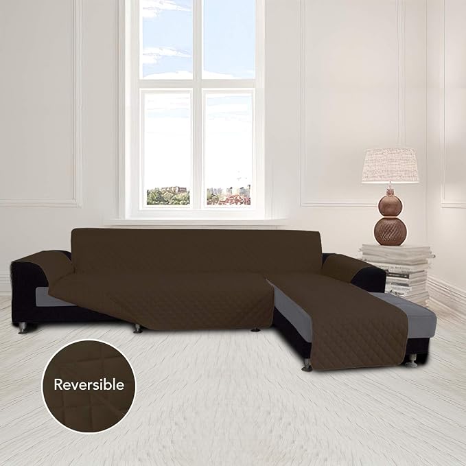 Easy-Going Reversible L-Shape Sectional Couch Cover, X-Large, Coffee/Coffee | Soft Sofa Slipcover For Dogs, Fits Left/Right Chaise Lounge Protector, Water Resistant Mat For Living Room
