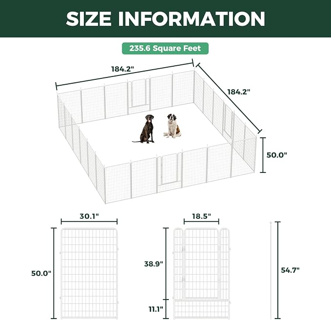 FXW Rollick Unleashed Dog Playpen for Indoor, Yard, RV Camping, 50 inch 24 Panels for Large Dogs, White│Patented