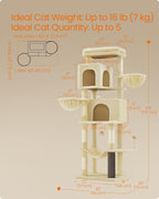 Feandrea Cat Tree, 69-Inch Tall Cat Tower, Multi-Level Plush Condo with 2 Caves, 2 Baskets, 5 Scratching Posts, Self-Groomer, Perch, Hammock, Sand Beige UPCT182Y01