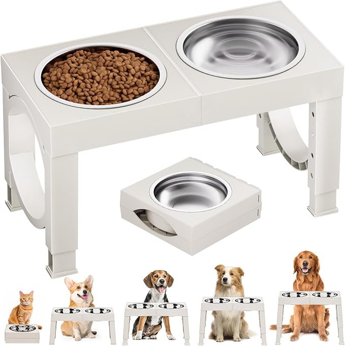 XIAZ Elevated Dog Bowls Large Breed Raised Dogs Bowl Stand Large/Medium Sized Dog Stainless Steel Food Water Bowl Stands 5 Heights Adjustable 9/11/12/14in Pet Feeder Dish Station
