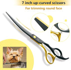 Dog Grooming Scissors,Paint Coated Curved Scissors Thinning Scissors with Safety Round Tips, Sharp and Durable 5 in 1 Dog Scissors for Grooming