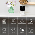 myQ Indoor Plug-in Security Camera Gen 2 – 2K Smart Wi-Fi Camera with Night Vision, Baby and Pet Monitor, Motion Detection and Alerts, 2-Way Audio & App Control