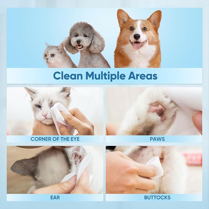 Natural Pet Grooming Wipes, 100 Fresh Counts, Extra Moist & Thick for Dogs & Cats, Puppies & Kittens