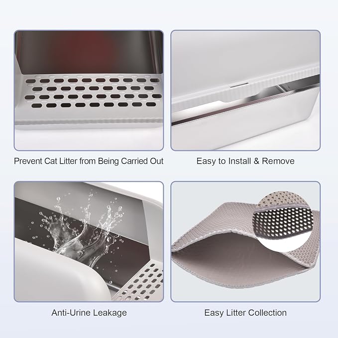 Henkelion 2 Pack Stainless Steel Cat Litter Box with Lid, 24" L x 16" W x 11.8" H, Extra Large Litter Box for Big Cats with High Sided, Anti-Urine Leakage, Easy Cleaning, Include Cat Mat and Scoop