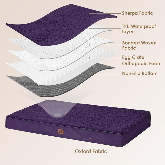 EHEYCIGA Orthopedic Dog Bed Extra Large with Removable Washable Cover,44x32 | Egg Crate Foam Support,Durable Oxford fabric,Non-Slip Bottom,Machine Washable,Soft Waterproof Plush Pet Bed Mat For Crate
