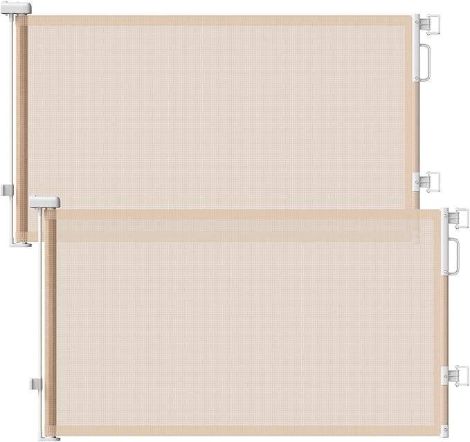 2Pack Retractable Baby Gates for Stair, 58" Extra Wide Mesh Dog Gate | Child Gate for Toddler Pet, Indoor and Outdoor Use, Easy Install, 34" Height, Beige