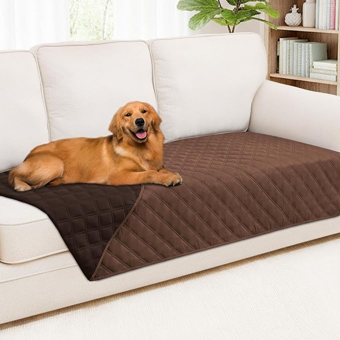 Smiry Waterproof Reversible Pet Couch Covers for Dogs | Pet Friendly, Soft Fabric, Washable Sofa Furniture Protector for Dogs Cat Kids, Checkered (40"x80", Brown/Chocolate)