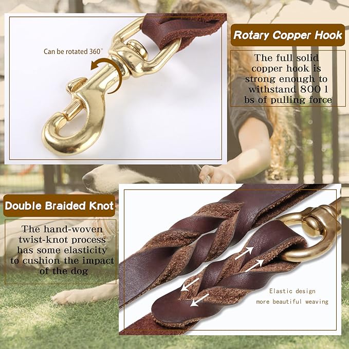 Leather Dog Leash 8ft x 3/4 inch,Strong Heavy Duty Genuine Leather Braided Dog Training Leash, Soft and Comfortable for Large Dogs, Medium Small Dogs (Brown, 8FT*3/4in)