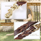 Leather Dog Leash - 6ft x 1/2 inch, Heavy Duty Genuine Leather Braided Training Leash, Comfortable for Large, Medium, Small Dogs (Brown)