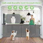 Reinforced 37" Tall x 155" Extra Wide Retractable Baby Gate, Indoor/Outdoor | Retractable Dog Gate for Large Openings, Space-Saving, Easy to Use, Scratch-Resistant Mesh, Safety Lock, Easy Install, Gray