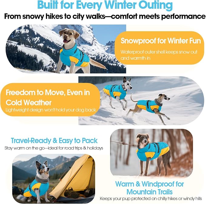 QBLEEV Warm Dog Jacket - Reflective, Adjustable Winter Coat with Turtleneck for Cold Weather, Waterproof Fleece Snowsuit for Small, Medium, Large Dogs