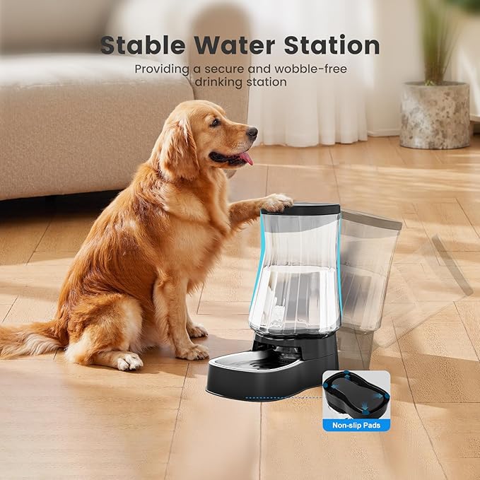 Gardner Pet Automatic Gravity Water Dispenser for Dogs, 1.6Gallon Large Dog Water Bowl Dispenser with Stainless Steel, 100% BPA-Free Pet Water Fountain with Filter for Dogs, Cats, Puppies(Black)