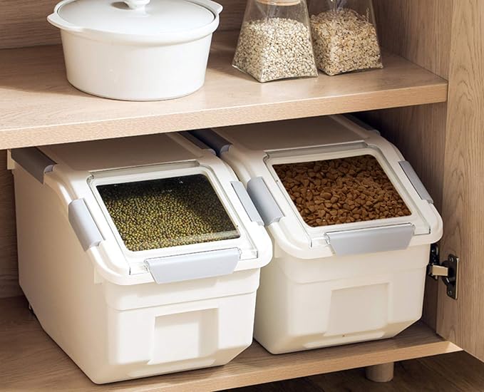 LISM 2 Pack Dog Food Storage Container with Scoop,Large Airtight Pet Dog Food Bin,Container for Dog Treats Rice,Dog Cat Dry Food Bin,Baking Supplies,Flour,Rice,Kitchen Pantry Cereal(10 LB)
