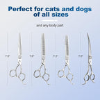 GLADOG Luxury Dog Grooming Scissors Set - 7" Straight, 6.5" Thinning, 7" Chunkers, 7" Curved - 9CR Steel, Silver Luxe, Right Hand, Plastic Handle, 4 Count