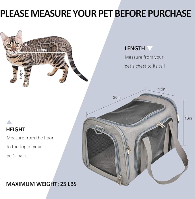 Henkelion Large Cat Carriers Dog Carrier Pet Carrier for Cats Dogs Puppies up to 25Lbs, Big Dog Carrier Soft Sided, Travel Puppy Carrier - Large - Grey