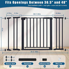 Rgqphantom 41" Tall Safety Pet Gate,Adjustable 30.5"-48" Wide (Black) | Auto Close Cat Gate Suitable for Stairs,Doorways,White, Pet Safety Barrier
