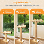 54" Tall Cat Scratching Post with Window Perch | White Fluffy Cushion, 3-Thickened Sisal Roman Columns, Drill-Free Suction Cup, Elevated Privacy Hammock, 60 LBS Capacity