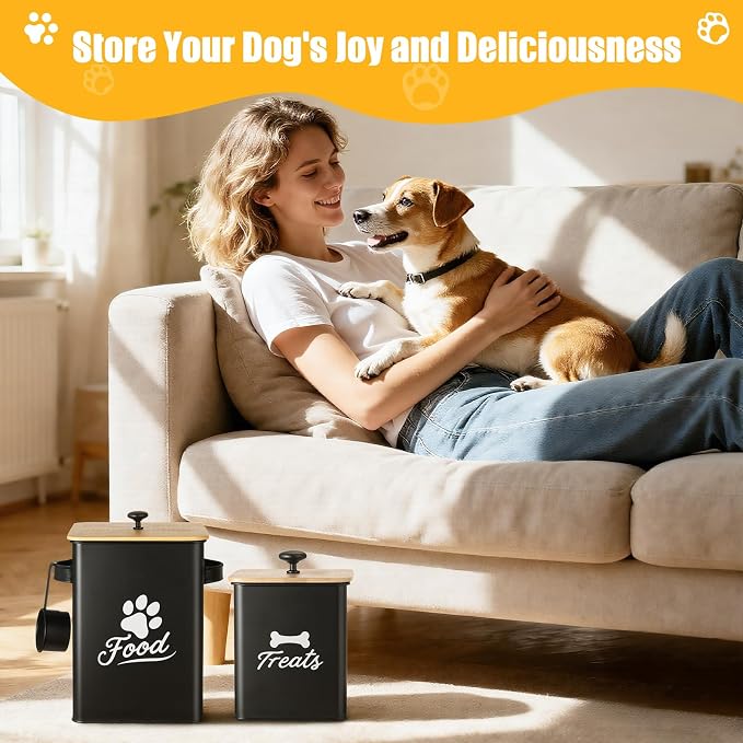 Dog Treat Containers Set, 9.4''×7.1''×9.6" Treat Jars with Lids | Set of 2, Metal Dog Treat Jars for Kitchen Countertop, Pet Food Canister Keep Snack Fresh