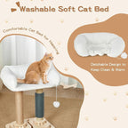 Cat Scratching Post with Bed, 4-in-1 Small Cat Tree Tower | Sisal Scratcher, Elevated Washable Bed, Track Ball Toy, Built-in Self-Groomer